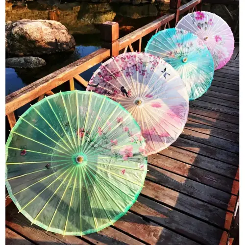 Oiled Paper Umbrella Folding Wood Rain Decor Transparent Flower Umbrella Parasol