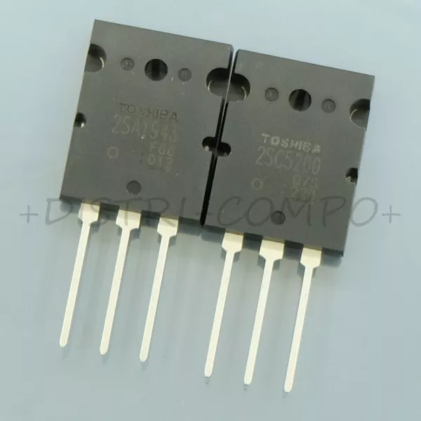 2SA1943 2SC5200 Toshiba Transistor PNP NPN TOP3 230V 15A (lot de 2)