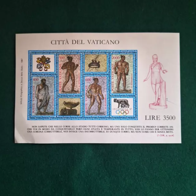 Vaticano 1987 Foglietto Olymphilex 87 Esposizione Mondiale Filatelia Olimpica