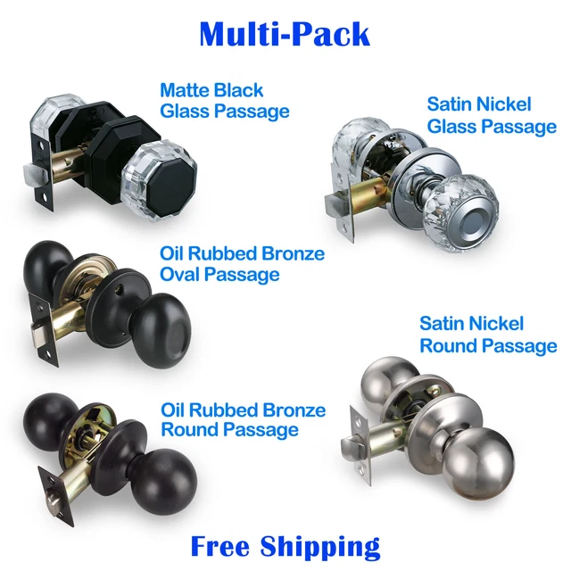 Heavy Duty Passage Matte Black Satin Nickel Crystal Glass Door Knobs