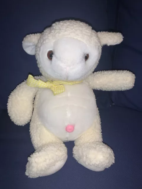 Easter Pets Lamb Sheep Plush White 10” Tall Sitting YellowBow Vintage  Toy