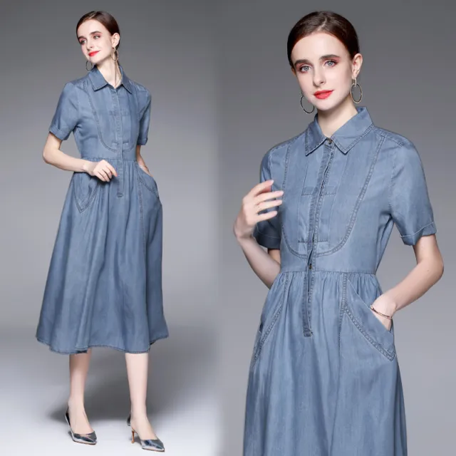 Robe Femme Jupe Longuette Vintage en Jeans Bleu Gipsy 26586