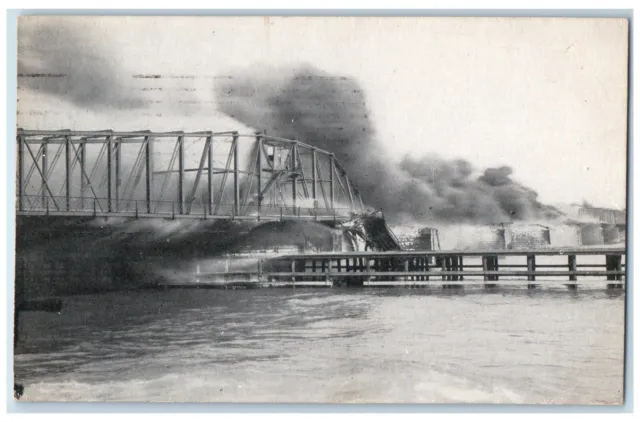 1915 Belle Isle Bridge Fire Scene Detroit Michigan MI Antique Posted Postcard