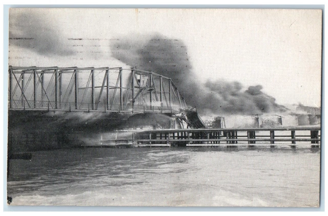 1915 Belle Isle Bridge Fire Scene Detroit Michigan MI Antique Posted Postcard