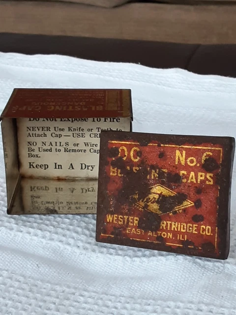 Antique Western Blasting Cap Tin No.6 100 Count East Alton IL Nice 1 Day Ship!👍