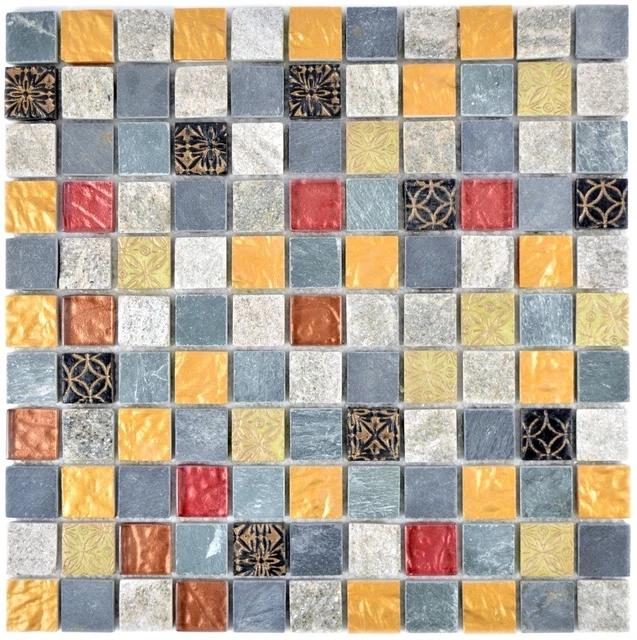 Mosaïque Murale Translucide – Verre Pierre Céramique – Gris/Noir – 10 Plaques