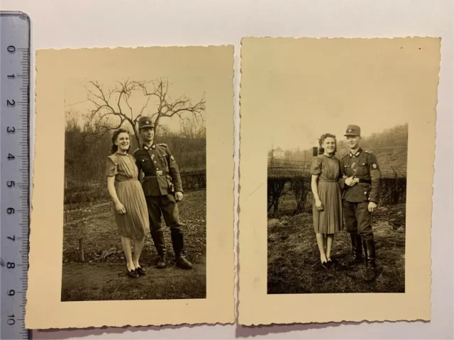 Arbeiter in Uniform, mit Frau, Abt. 215??, 2Fotos, 2.Weltkrieg