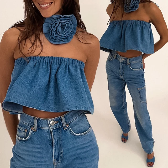 Bandeau Tube Top Femme - Haut Court Dos Nu, Style Y2K Décontracté