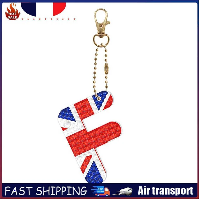 Letter Crystal Diamond Painting Acrylic Keychain DIY Key Ring Pendant (F)