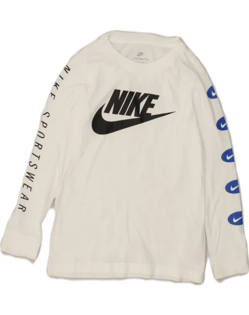 NIKE Boys Graphic Top Long Sleeve 7-8 Years XS White Cotton ZC07