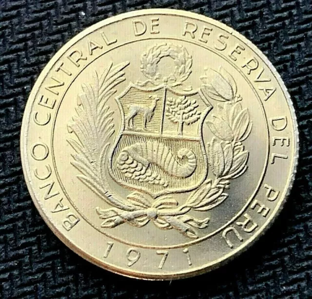 1971 Peru 10 Soles Coin GEM BU  150 yr ( 2.4 Million Minted )   #C1167