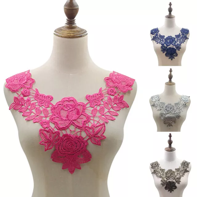 Flower Applique Lace Collar Trim Embroidered Neckline Dress Sewing Patches Craft