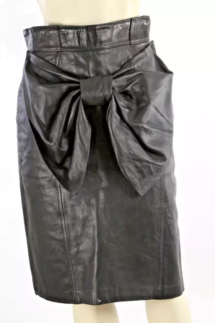 Vintage Pia Rucci Black Leather Oversized Bow Pencil Skirt Size 8
