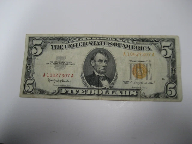 United States 5 Five-dollar bank note gold seal 1963