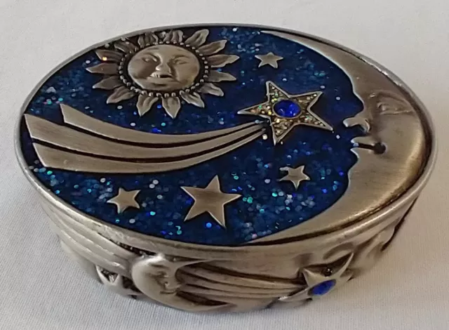 Moon And Stars Trinket Box Pewter Glitter In Enamel Blue Jewels Shooting Star