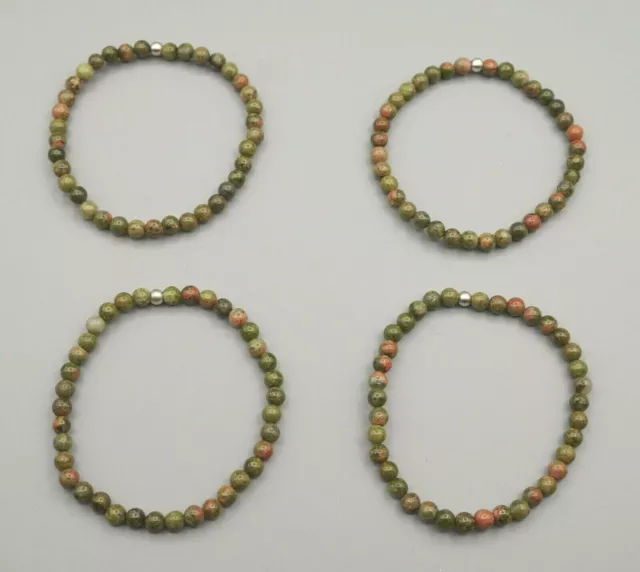 Unakite Épidote Bracelet Env. 19 CM Stretcharmband 4 MM Perles Pierre Précieuse