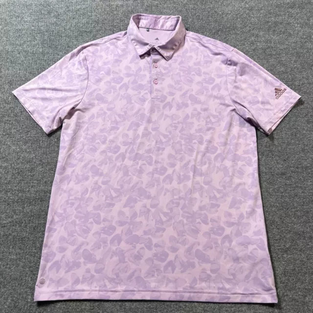 Adidas Mens Purple Polo Size Medium Golf Shirt Floral Pattern