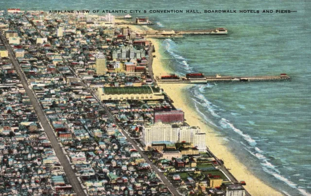 Vintage Postcard 1930s Atlantic City's Convention Hall Boardwalk Hotels & Piers
