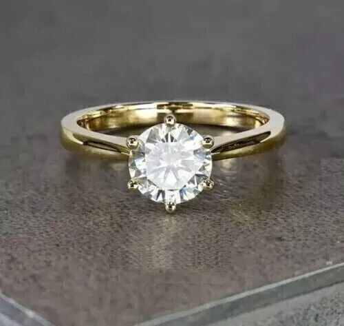 Bague de mariage solitaire en diamant simulé taille ronde 2 ct plaquée or...