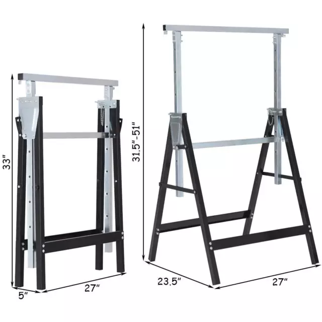 2-Piece Telescopic Trestle Saw Horse Foldable Steel Work Stand Workbench Support 3