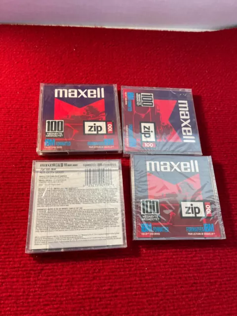 Lot of 4 Maxell 100 MB Disk  IBM Formatted For Zip Drives NEW SEALED Disk