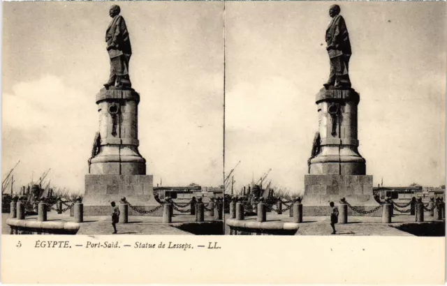 CPA AK PORT-SAID Statue de Lesseps - Stereo Pc. EGYPT (1325504)