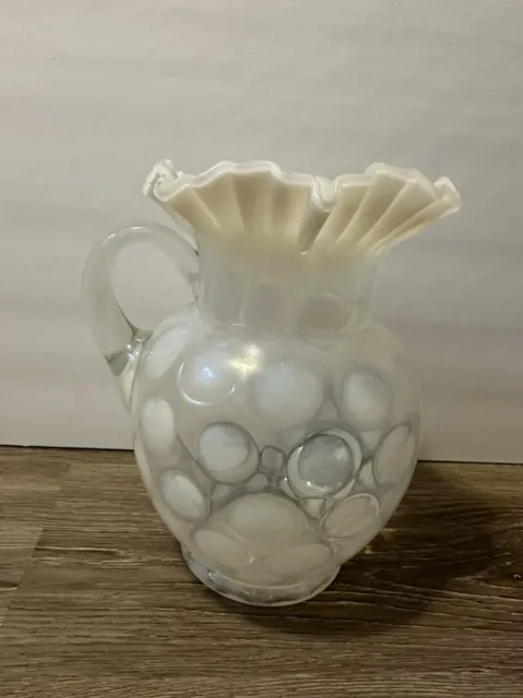 Vintage Fenton Coin Dot Opalescent Pitcher 9” Excellent