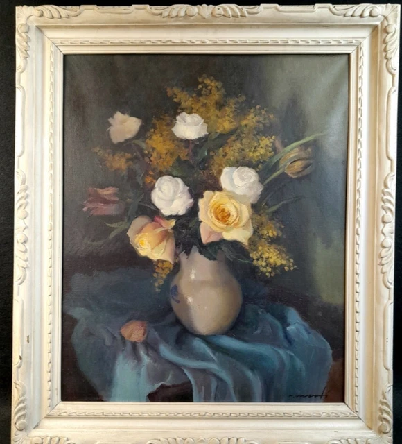 TABLEAU ANCIEN NATURE Morte Bouquet de Fleurs Huile sur toile XXème EUR ...