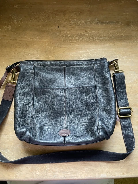 FOSSIL Morgan Top Zip Crossbody Messenger Bag Black Pebbled Leather ZB4799 Boho