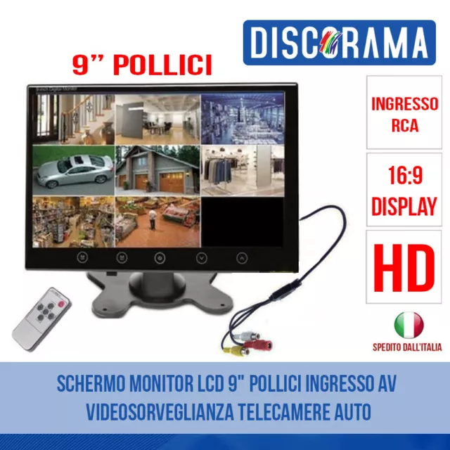 Schermo Monitor Lcd 9" Pollici Ingresso Av Videosorveglianza Telecamere Auto