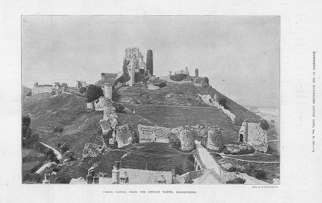 1895 Antique Print - DORSETSHIRE Corfe Castle Church Tower   (261)