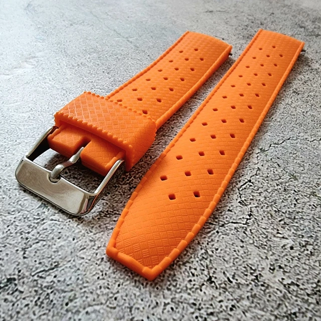 Cinturino Orologio Premium Gomma Silicone Tropicale Retro Divers Impermeabile 22mm Arancione