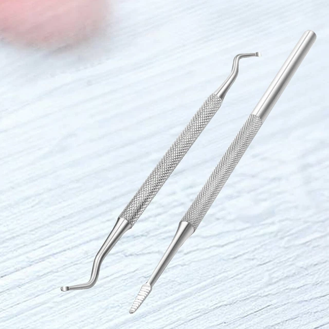 2 PIEZAS Limpiador de uñas de doble extremo para empujar cutículas de acero inoxidable