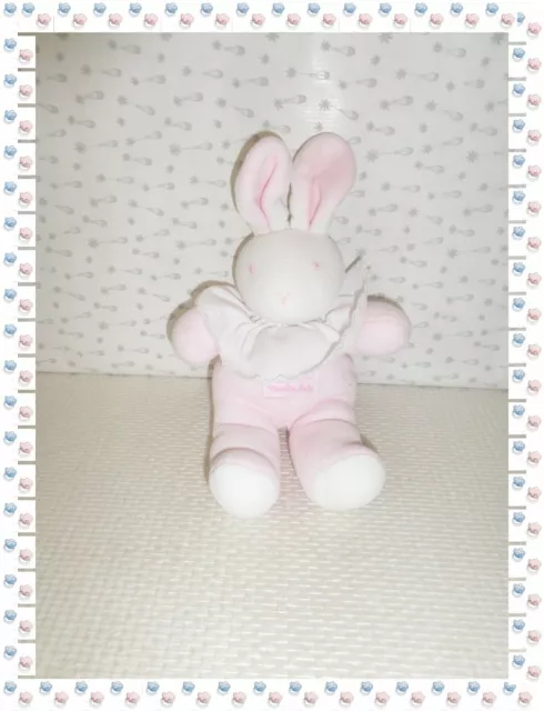 ꕤ - Doudou Peluche  Lapin Rose Blanc Collerette  Grelot  Moulin Roty