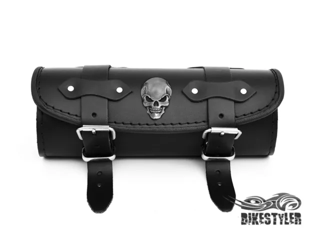 Sk) Schwarz Leder Schädel Tasche Werkzeug Rollentasche Harley Davidson Yamaha Honda Custom 2