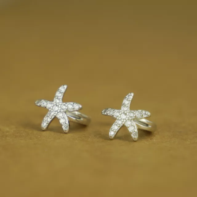 Argento Sterling 9mm Cerchio Pavé Zirconi Stella di Mare Starfish Stretto Con 3