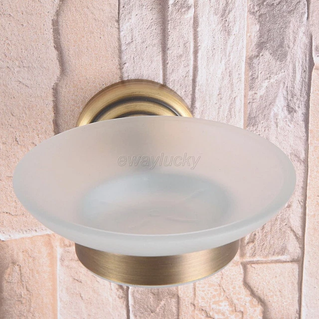 Antique Brass Wall Mounted Bathroom Brass Soap Dish Holder Glass Cup   wba742