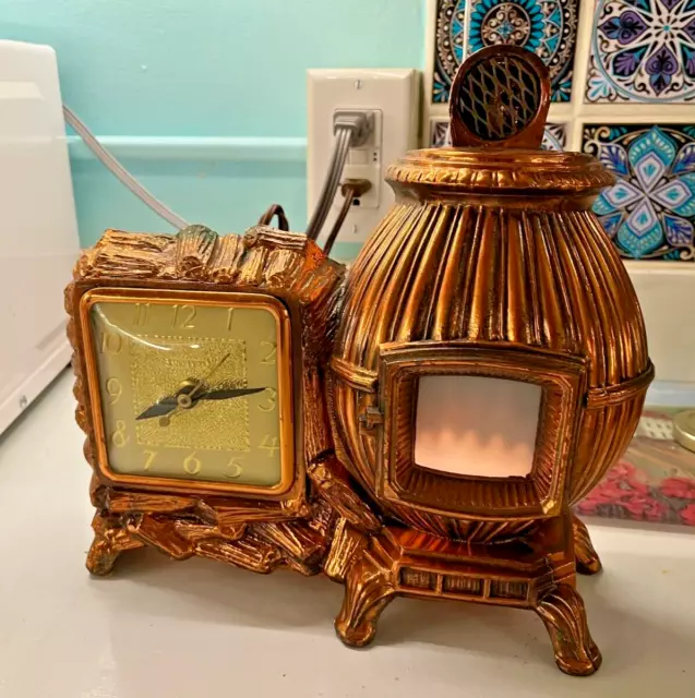 ANTIQUE CLOCK , Copper with Potbelly Stove and Fire $99.00 - PicClick
