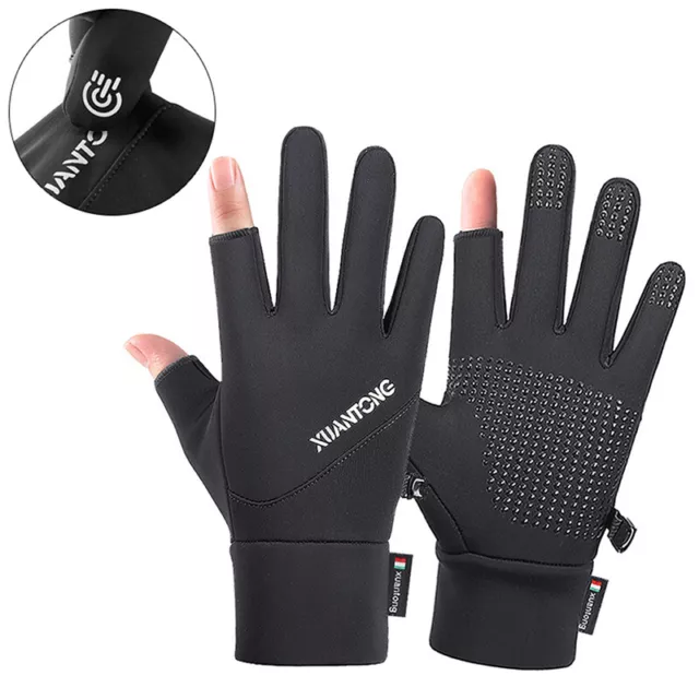 1 Pair Winter Outdoor Sports Windproof Warm Fishing Gloves Exposed Two-fing7H