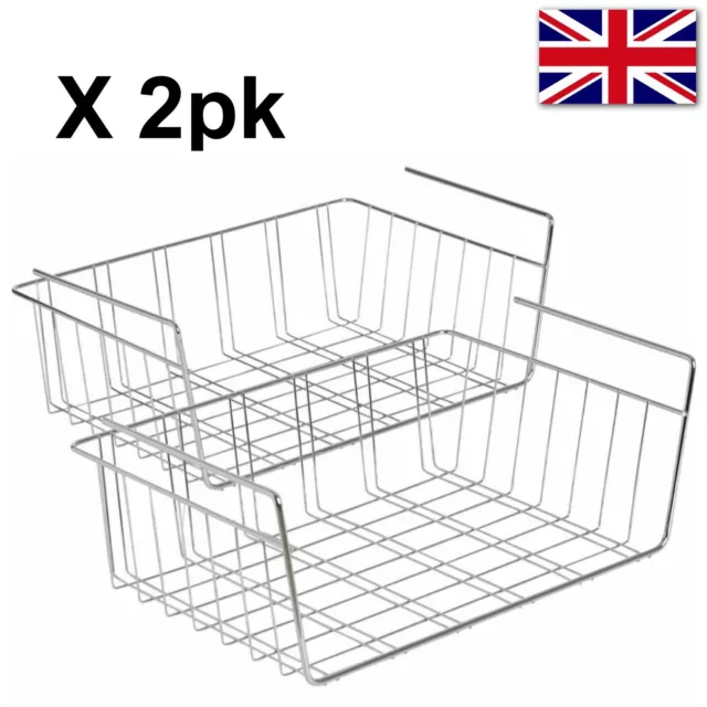 2Pcs Large Under Shelf Storage Basket Rack Kitchen Cupboard Organiser Heavy Duty