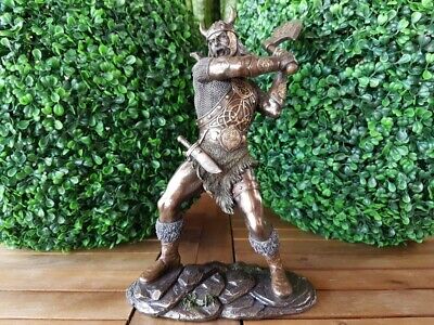 Viking Warrior Axe Bronze Statue Knife Decor Figure Shield Solid Real Norse Odin