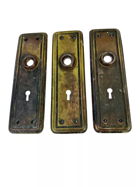 Lot Of 3 Antique Salvaged Brass Copper Late 19th Century Door Plate Back Plate