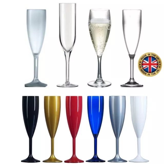 Reusable Plastic Champagne Flutes Solid Unbreakable Polycarbonate Glasses UK