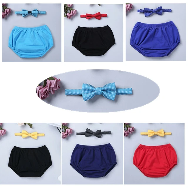 Infant Baby Boys Outfit 1st Birthday Diaper Cover Bloomers+Bow Tie Photo Props