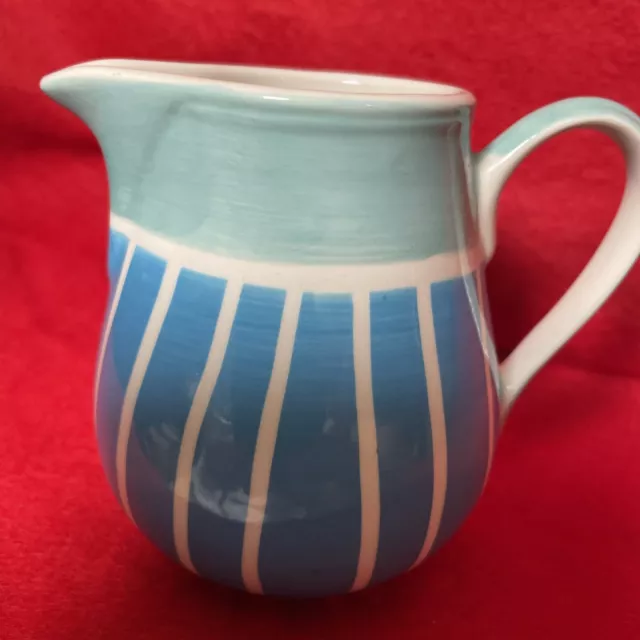 Whittard of Chelsea Ceramics Blue Hand Painted Striped Milk Cream Jug With Tag