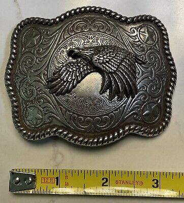 Vintage 3-D Flying Eagle Belt Buckle Ornate Western Cowboy Silver Tone Freedom