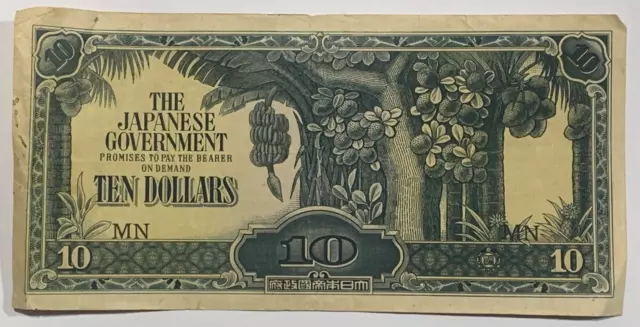 1942-44 Malaya 10 Dollar "Banana Money" Japanese Government Banknote