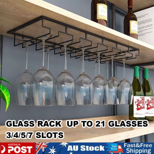 3/4/5/7 Slots Wine Glass Rack Holder Hanger Hanging Bar Storage Drying Rack NEW