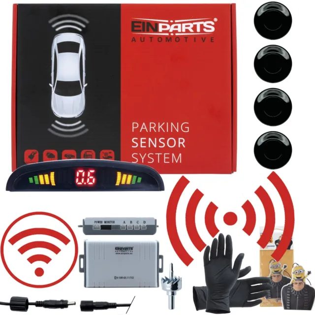 Einparkhilfe Hinten 4 Sensoren PDC - Kabellos FUNK-DISPLAY Parkhilfe SCHWARZ