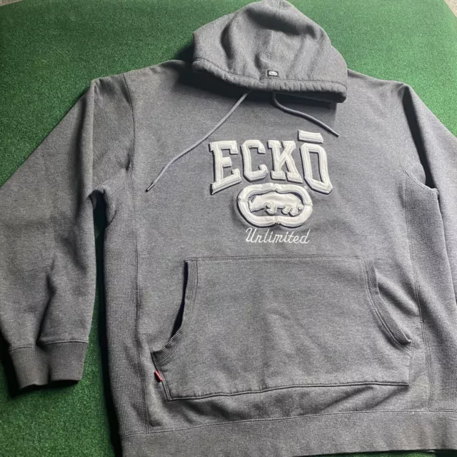 Vintage Ecko Unlimited Hoodie Mens Large Gray Marc Rhino Streetwear Sweatshirt